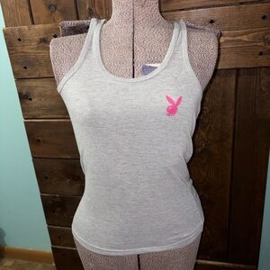 VINTAGE PLAYBOY Light Gray Tank Top with Pink Bunny Logo